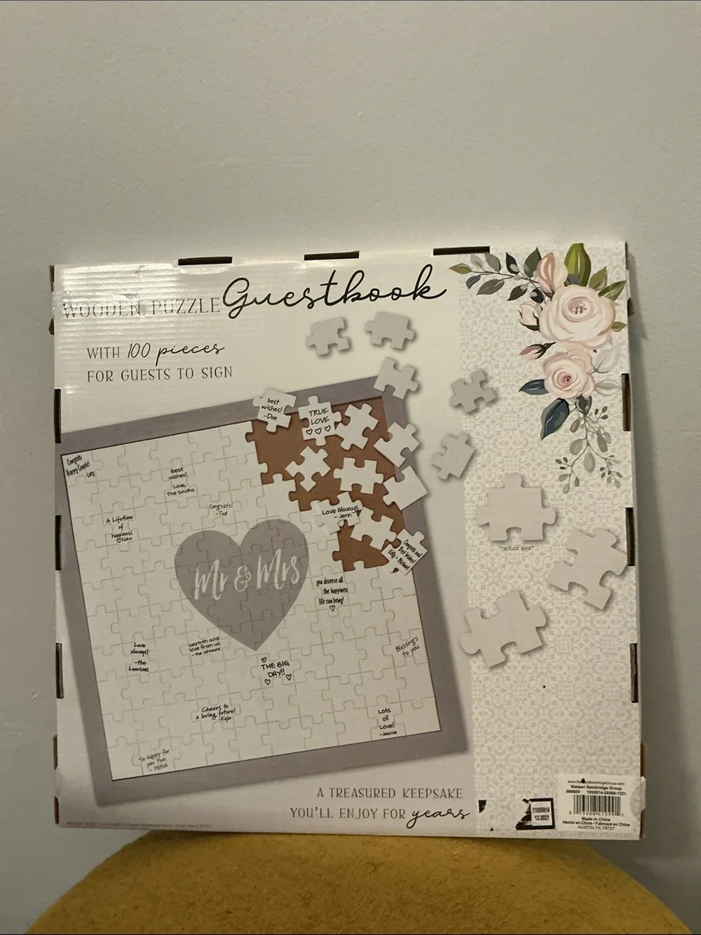 Mr & Mrs Wooden Puzzle Guestbook - White and Gray